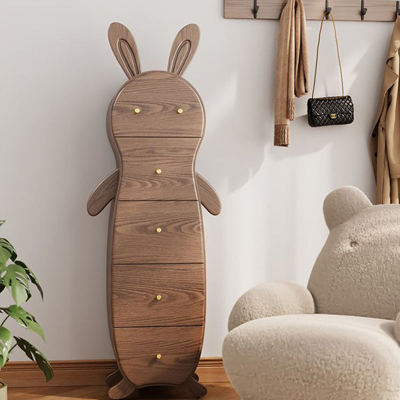 Contemporary Creative Solid Wood Brass Bunny-Shaped Side Table With 5 Drawers For Living Room