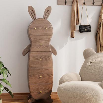 Contemporary Creative Solid Wood Brass Bunny-Shaped Side Table With 5 Drawers For Living Room