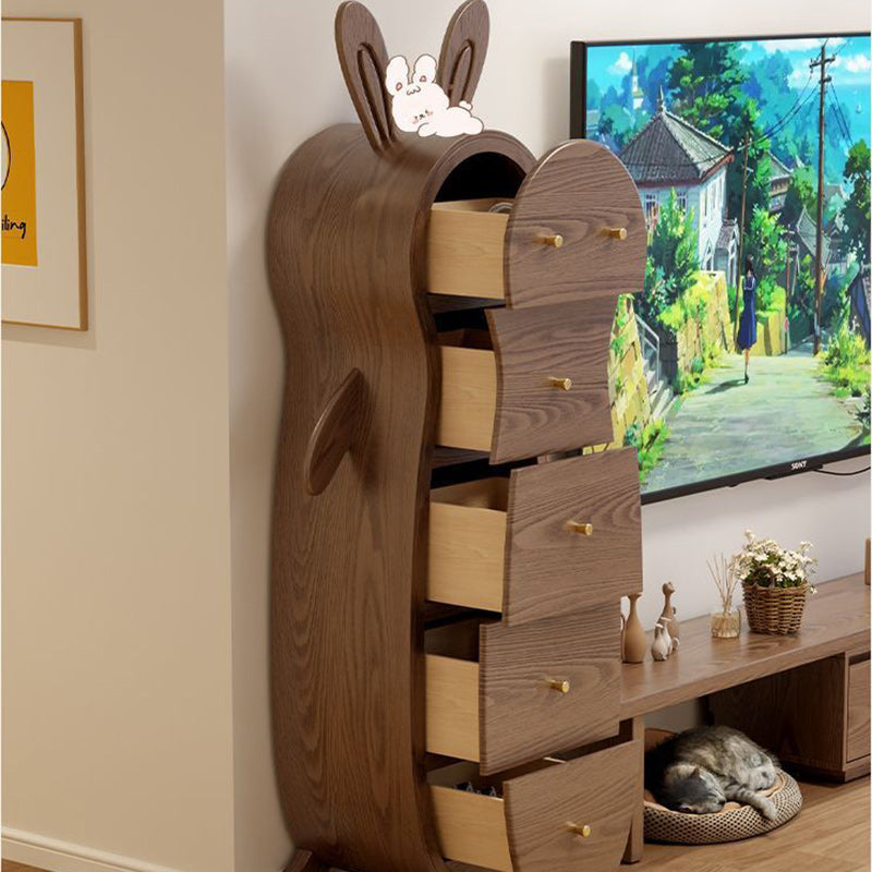 Contemporary Creative Solid Wood Brass Bunny-Shaped Side Table With 5 Drawers For Living Room