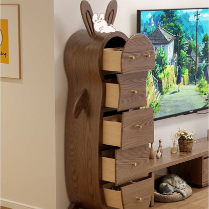 Contemporary Creative Solid Wood Brass Bunny-Shaped Side Table With 5 Drawers For Living Room