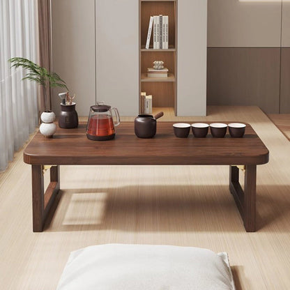 Traditional Japanese Medium-Density Fiberboard Rounded Rectangular Ended Table 1-Tier Folding Design For Living Room