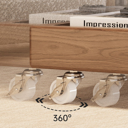 Traditional Vintage Rubberwood Glass Square Mobile End Table With 3-Tier For Living Room