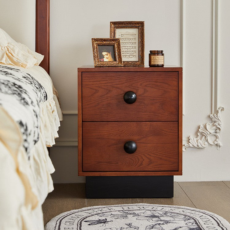 Traditional Vintage Solid Wood Rectangular Ball-Leg Nightstand 2-Drawer For Bedroom