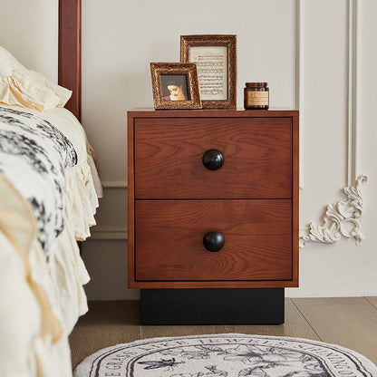 Traditional Vintage Solid Wood Rectangular Ball-Leg Nightstand 2-Drawer For Bedroom
