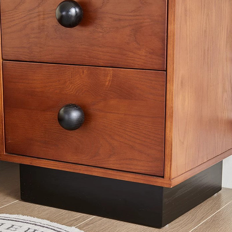 Traditional Vintage Solid Wood Rectangular Ball-Leg Nightstand 2-Drawer For Bedroom