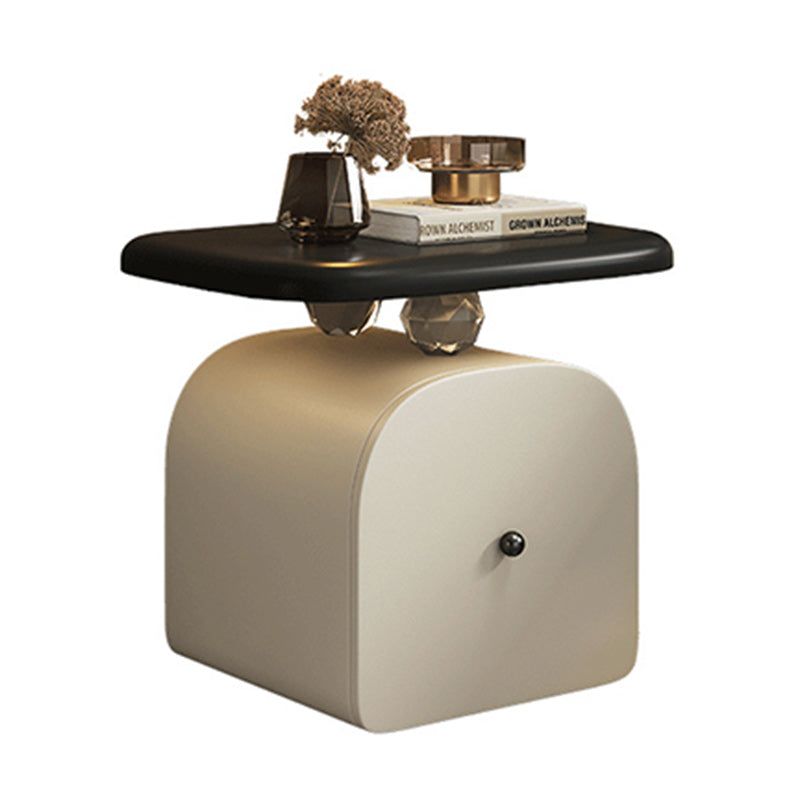 Traditional French Wood Faux Cat-Scratch-Leather Acrylic Curved Square Nightstand 1-Drawer For Bedroom