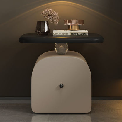 Traditional French Wood Faux Cat-Scratch-Leather Acrylic Curved Square Nightstand 1-Drawer For Bedroom