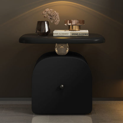 Traditional French Wood Faux Cat-Scratch-Leather Acrylic Curved Square Nightstand 1-Drawer For Bedroom
