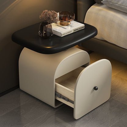 Traditional French Wood Faux Cat-Scratch-Leather Acrylic Curved Square Nightstand 1-Drawer For Bedroom
