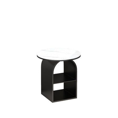Contemporary Nordic Carbon Steel Sintered Stone Round Arch End Table 3-Tier For Living Room