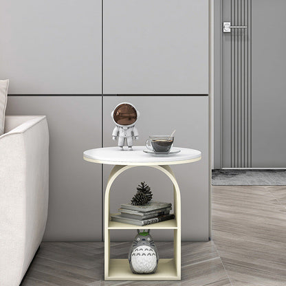 Contemporary Nordic Carbon Steel Sintered Stone Round Arch End Table 3-Tier For Living Room
