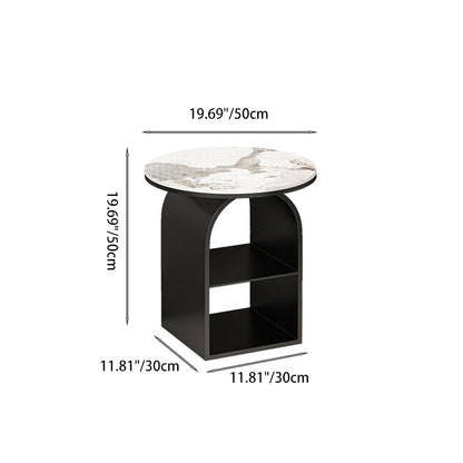 Contemporary Nordic Carbon Steel Sintered Stone Round Arch End Table 3-Tier For Living Room