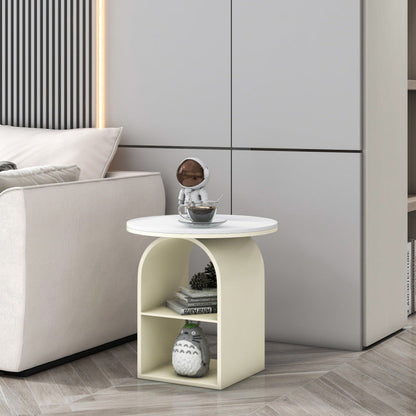 Contemporary Nordic Carbon Steel Sintered Stone Round Arch End Table 3-Tier For Living Room