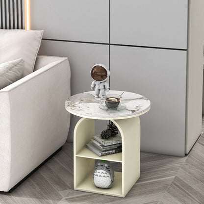 Contemporary Nordic Carbon Steel Sintered Stone Round Arch End Table 3-Tier For Living Room