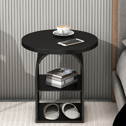 Contemporary Nordic Carbon Steel Sintered Stone Round Arch End Table 3-Tier For Living Room