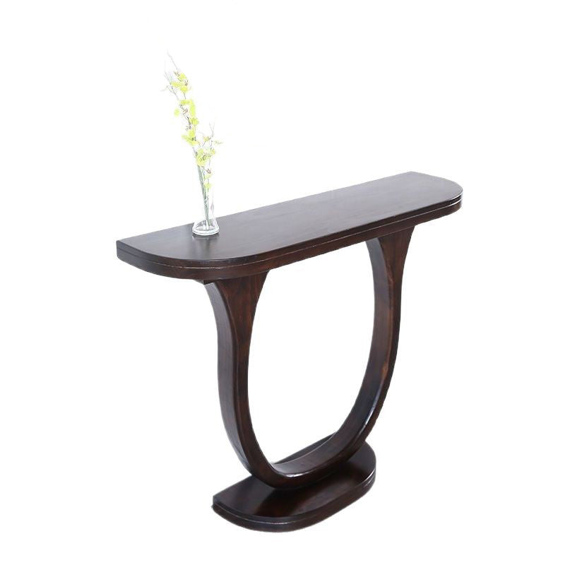 Traditional Chinese Pinewood Semi-Oval Console Side Table 1-Tier For Living Room