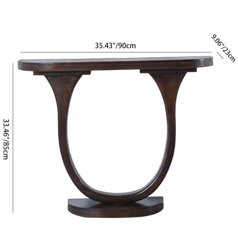 Traditional Chinese Pinewood Semi-Oval Console Side Table 1-Tier For Living Room