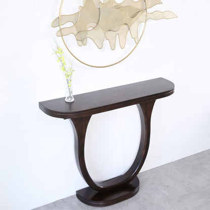 Traditional Chinese Pinewood Semi-Oval Console Side Table 1-Tier For Living Room