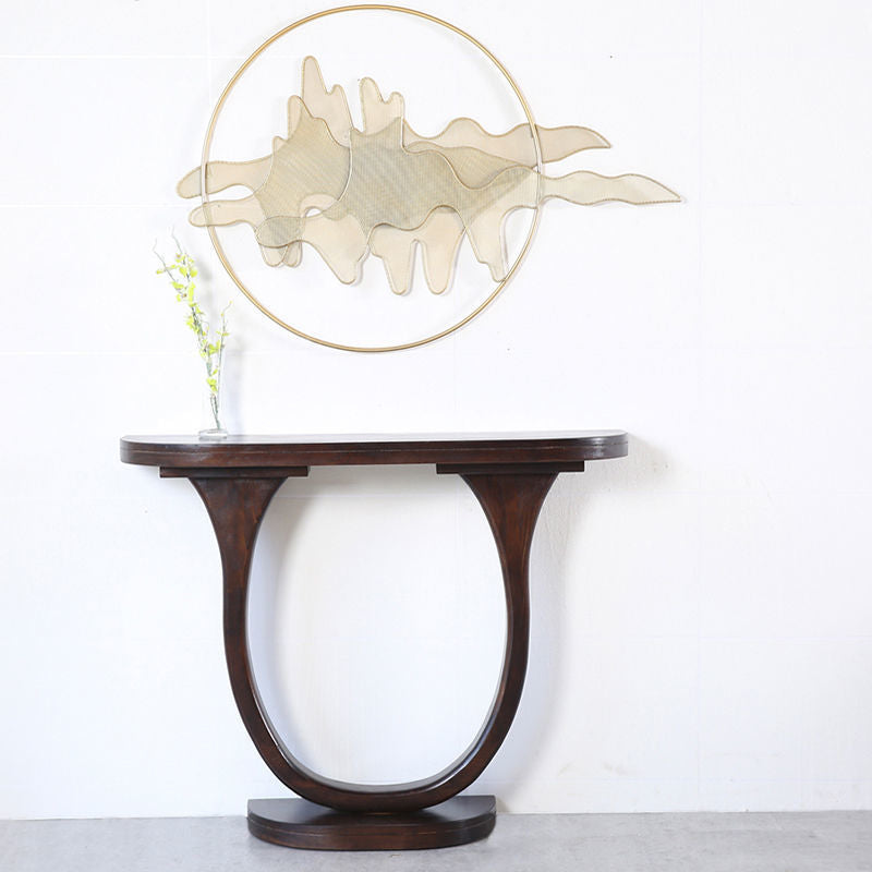 Traditional Chinese Pinewood Semi-Oval Console Side Table 1-Tier For Living Room