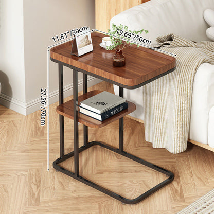 Contemporary Creative Engineered Wood Metal Square Rectangular End Table With 2-Tier For Living Room
