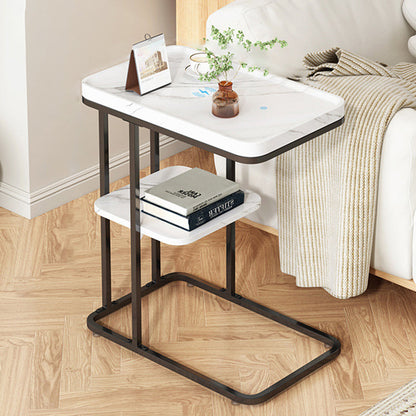Contemporary Creative Engineered Wood Metal Square Rectangular End Table With 2-Tier For Living Room