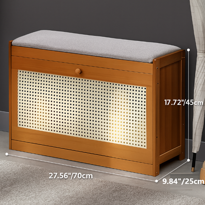 Traditional Japanese Bamboo ABS Linen Rectangular Ventilated Shoe Bench For Entryway & Living Room