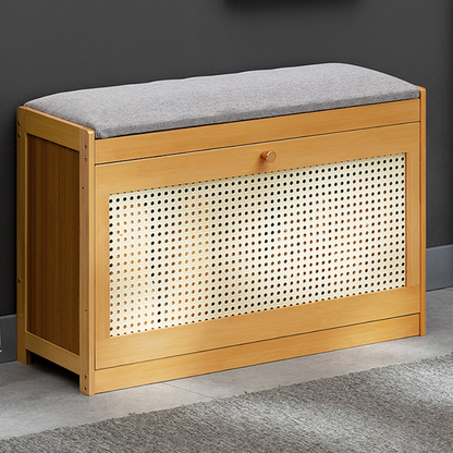 Traditional Japanese Bamboo ABS Linen Rectangular Ventilated Shoe Bench For Entryway & Living Room