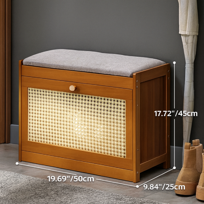 Traditional Japanese Bamboo ABS Linen Rectangular Ventilated Shoe Bench For Entryway & Living Room