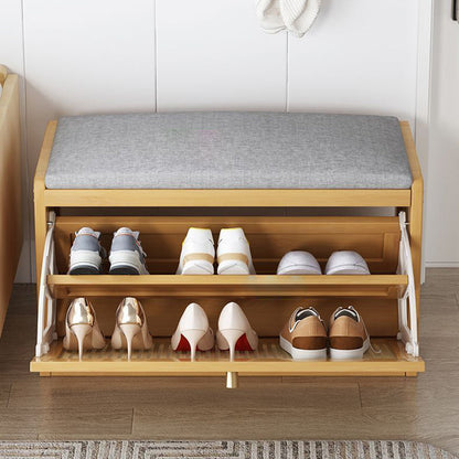 Modern Minimalist Bamboo Medium-Density Fiberboard PE Rattan Linen Rectangular Grid Shoe Storage With 2 Tiers For Living Room