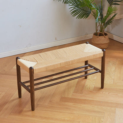 Traditional Chinese Solid Wood Bull Rope Rectangular Cylindrical Shoe Storage With 1-Shelf For Living Room