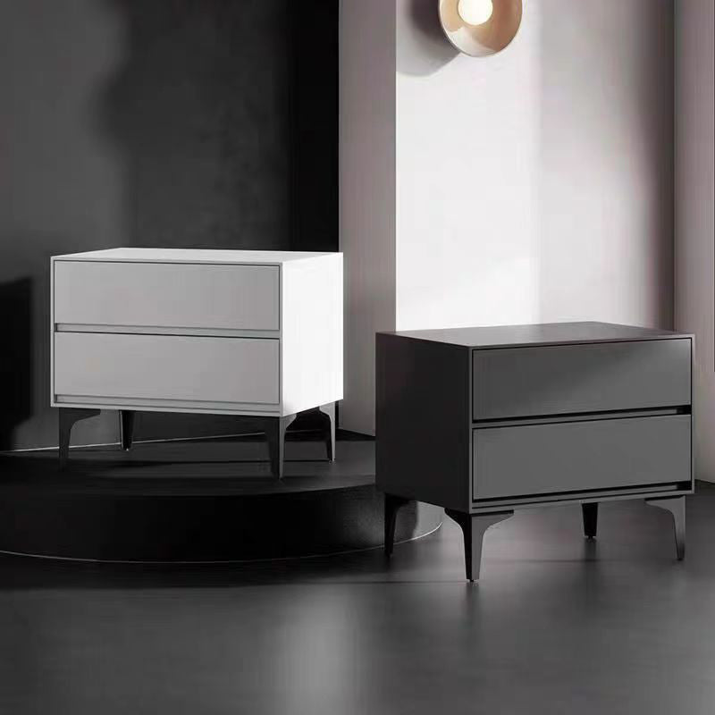 Modern Luxury Solid Wood Multi-layer Solid Wood Carbon Steel Rectangular Cylindrical Nightstand With 2 Drawers For Bedroom