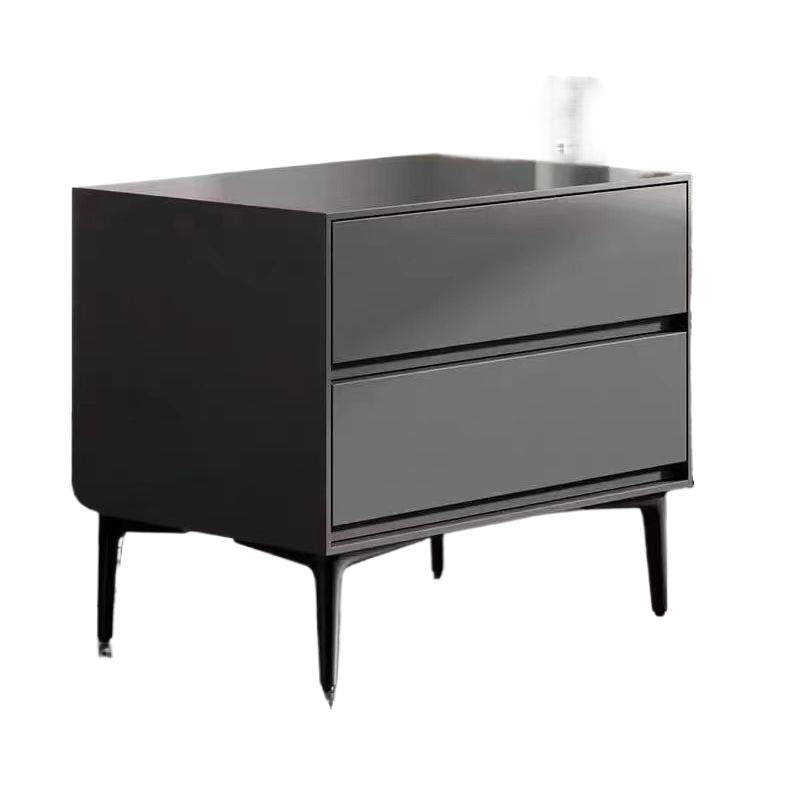 Modern Luxury Solid Wood Multi-layer Solid Wood Carbon Steel Rectangular Cylindrical Nightstand With 2 Drawers For Bedroom