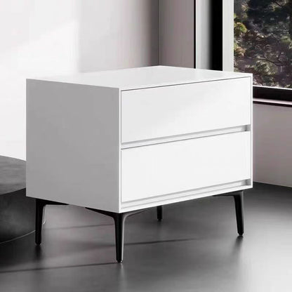 Modern Luxury Solid Wood Multi-layer Solid Wood Carbon Steel Rectangular Cylindrical Nightstand With 2 Drawers For Bedroom