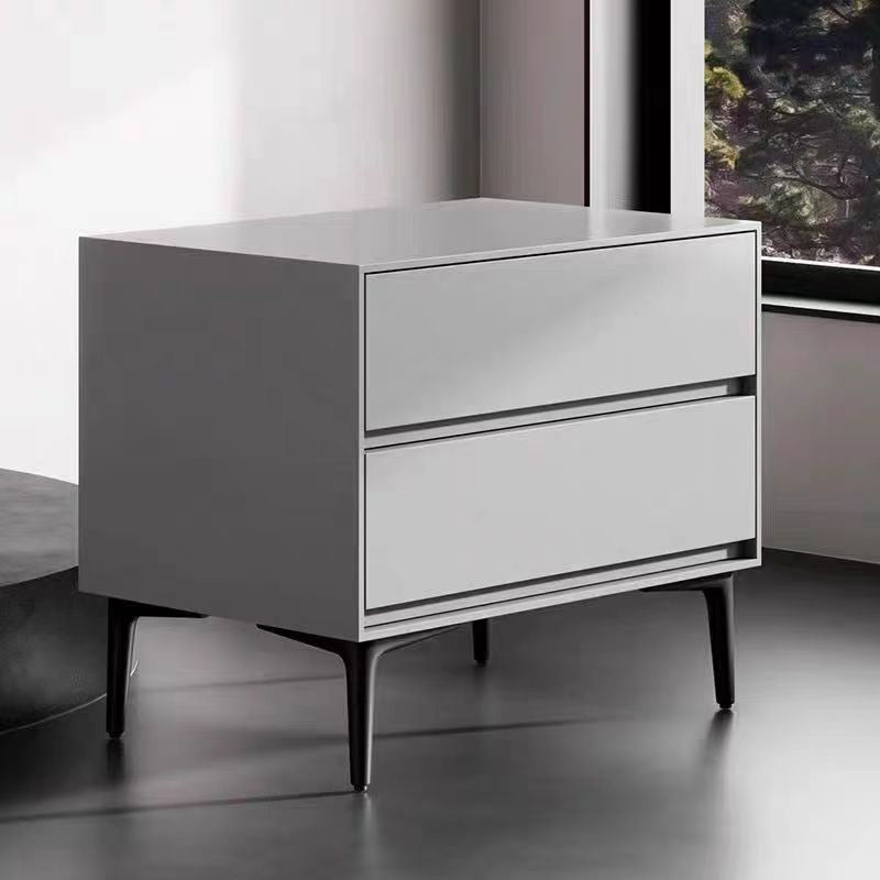 Modern Luxury Solid Wood Multi-layer Solid Wood Carbon Steel Rectangular Cylindrical Nightstand With 2 Drawers For Bedroom