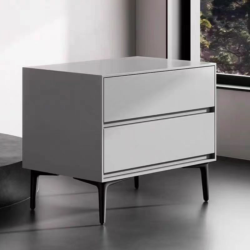 Modern Luxury Solid Wood Multi-layer Solid Wood Carbon Steel Rectangular Cylindrical Nightstand With 2 Drawers For Bedroom