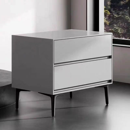 Modern Luxury Solid Wood Multi-layer Solid Wood Carbon Steel Rectangular Cylindrical Nightstand With 2 Drawers For Bedroom