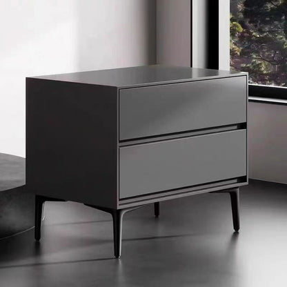 Modern Luxury Solid Wood Multi-layer Solid Wood Carbon Steel Rectangular Cylindrical Nightstand With 2 Drawers For Bedroom