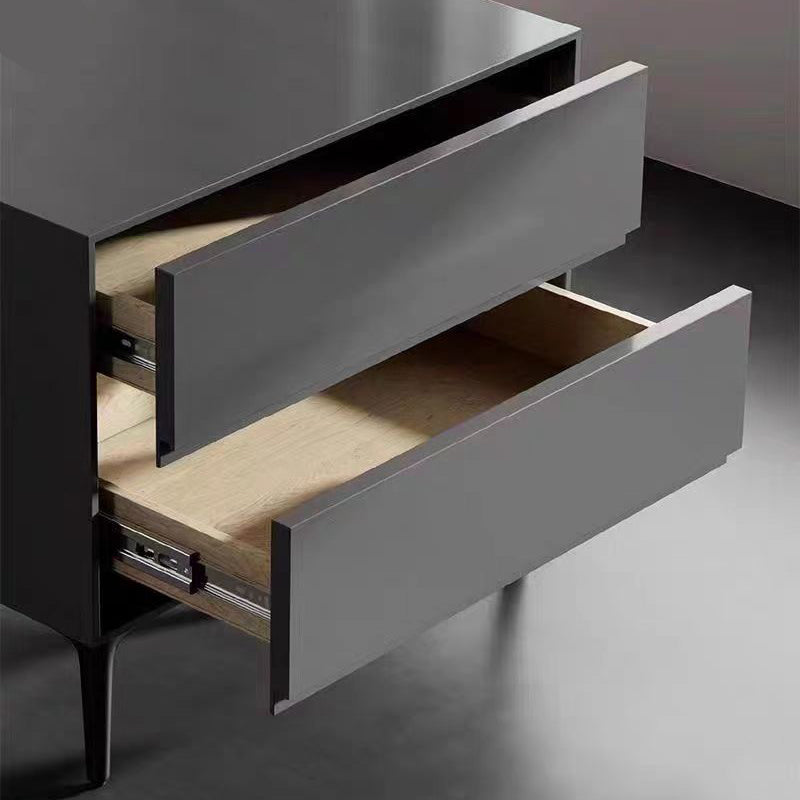 Modern Luxury Solid Wood Multi-layer Solid Wood Carbon Steel Rectangular Cylindrical Nightstand With 2 Drawers For Bedroom