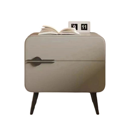 Contemporary Scandinavian Microfiber Leather Carbon Steel Solid Wood Metal Rounded Square Cylindrical Nightstand With 2 Drawers For Bedroom