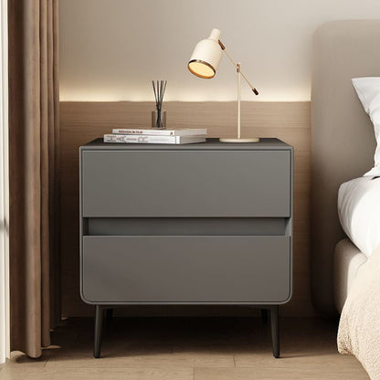 Modern Luxury Faux Leather Solid Wood Metal Cylindrical Square Nightstand With 2 Drawers For Bedroom