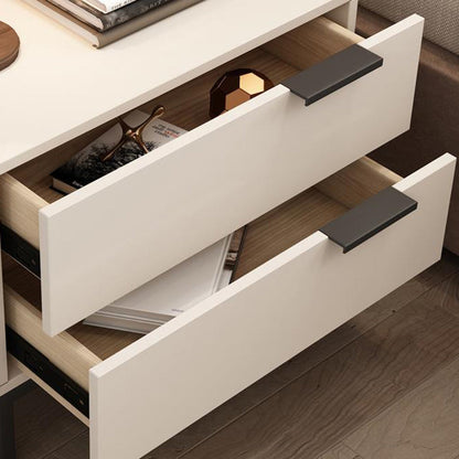 Modern Minimalist Solid Wood Carbon Steel Metal Square Rectangular Nightstand With 2 Drawers For Bedroom