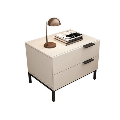 Modern Minimalist Solid Wood Carbon Steel Metal Square Rectangular Nightstand With 2 Drawers For Bedroom