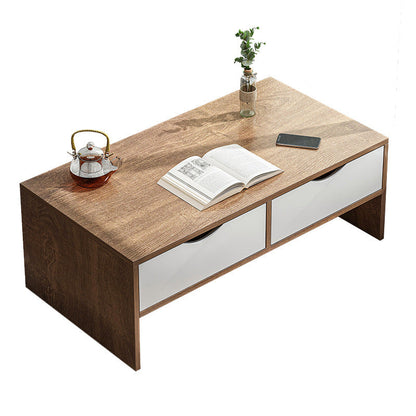 Traditional Japanese Medium-Density Fiberboard Rectangular Side Table 2-Drawer For Living Room
