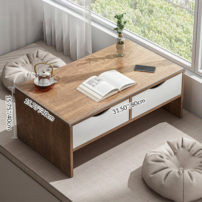Traditional Japanese Medium-Density Fiberboard Rectangular Side Table 2-Drawer For Living Room