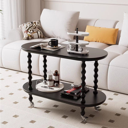 Contemporary Creative Engineered Wood Metal Movable Oval Side Table 2-Tier For Living Room