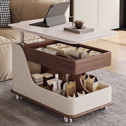 Traditional Chinese Sintered Stone Medium-Density Fiberboard Metal Mobile Rectangular Curved Side Table 2-Tier For Living Room
