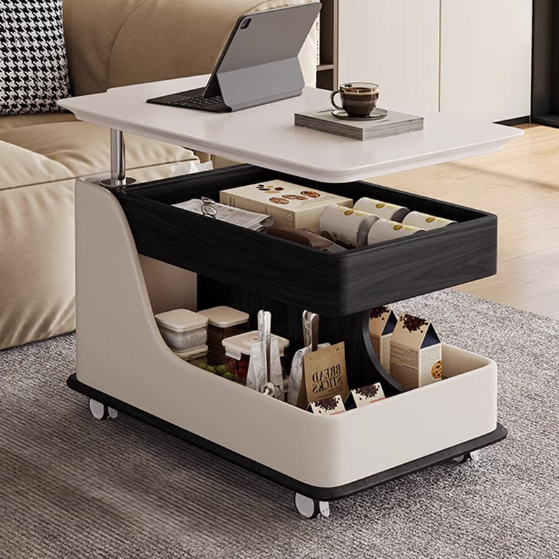 Traditional Chinese Sintered Stone Medium-Density Fiberboard Metal Mobile Rectangular Curved Side Table 2-Tier For Living Room