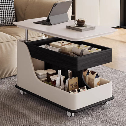 Traditional Chinese Sintered Stone Medium-Density Fiberboard Metal Mobile Rectangular Curved Side Table 2-Tier For Living Room