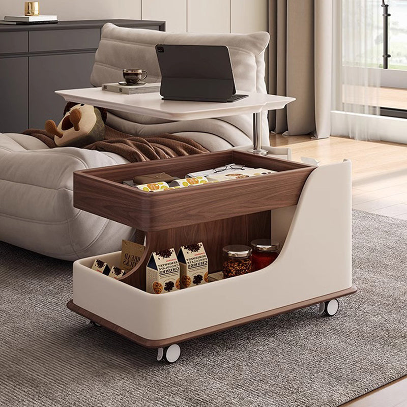 Traditional Chinese Sintered Stone Medium-Density Fiberboard Metal Mobile Rectangular Curved Side Table 2-Tier For Living Room