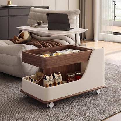Traditional Chinese Sintered Stone Medium-Density Fiberboard Metal Mobile Rectangular Curved Side Table 2-Tier For Living Room